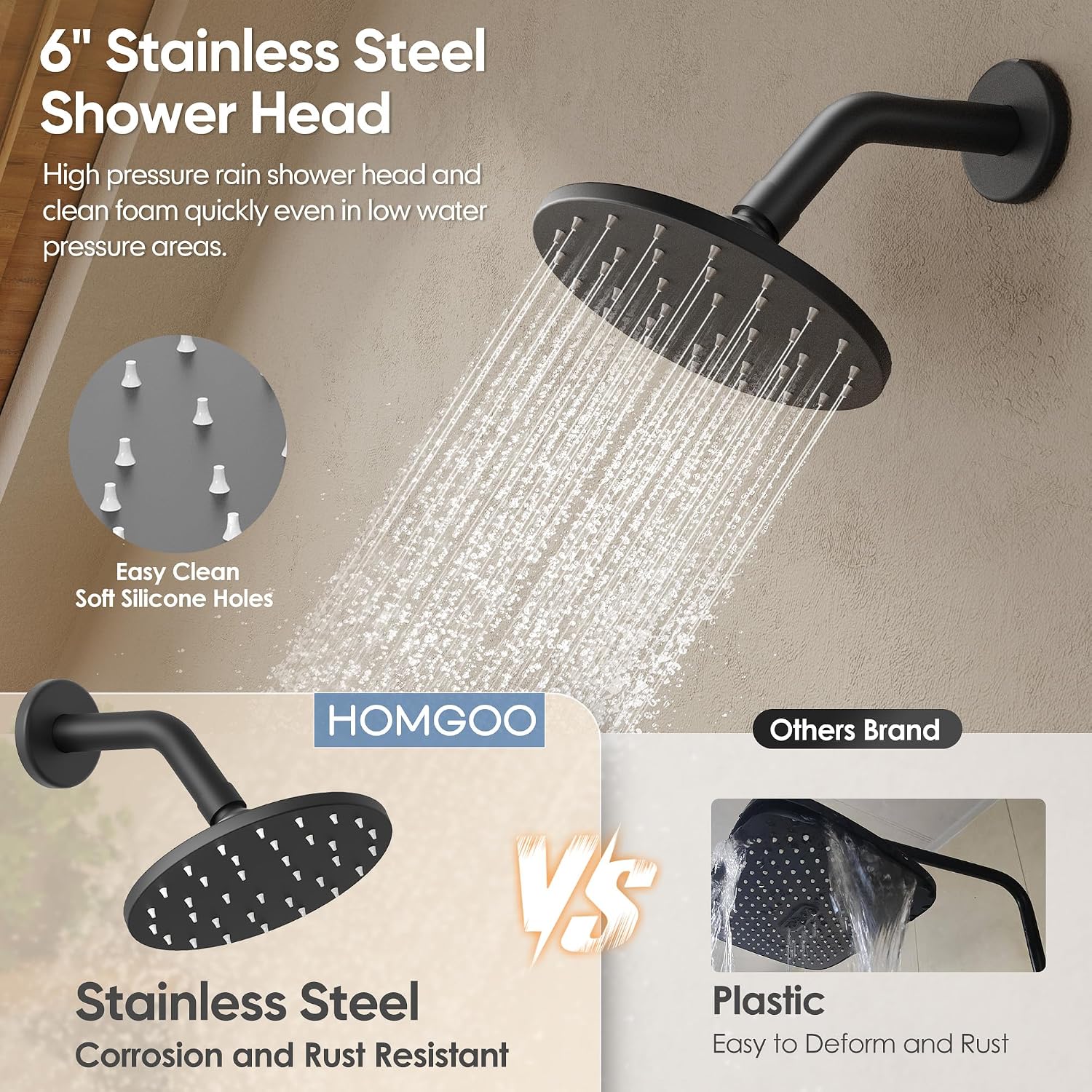 Replacement for Delta Shower Trim Kit 14 Series Matte Black | Bathtub Shower Faucet Set, 6-Inch Black Shower Head and Handle Set, Valve/Cartridge Not Included