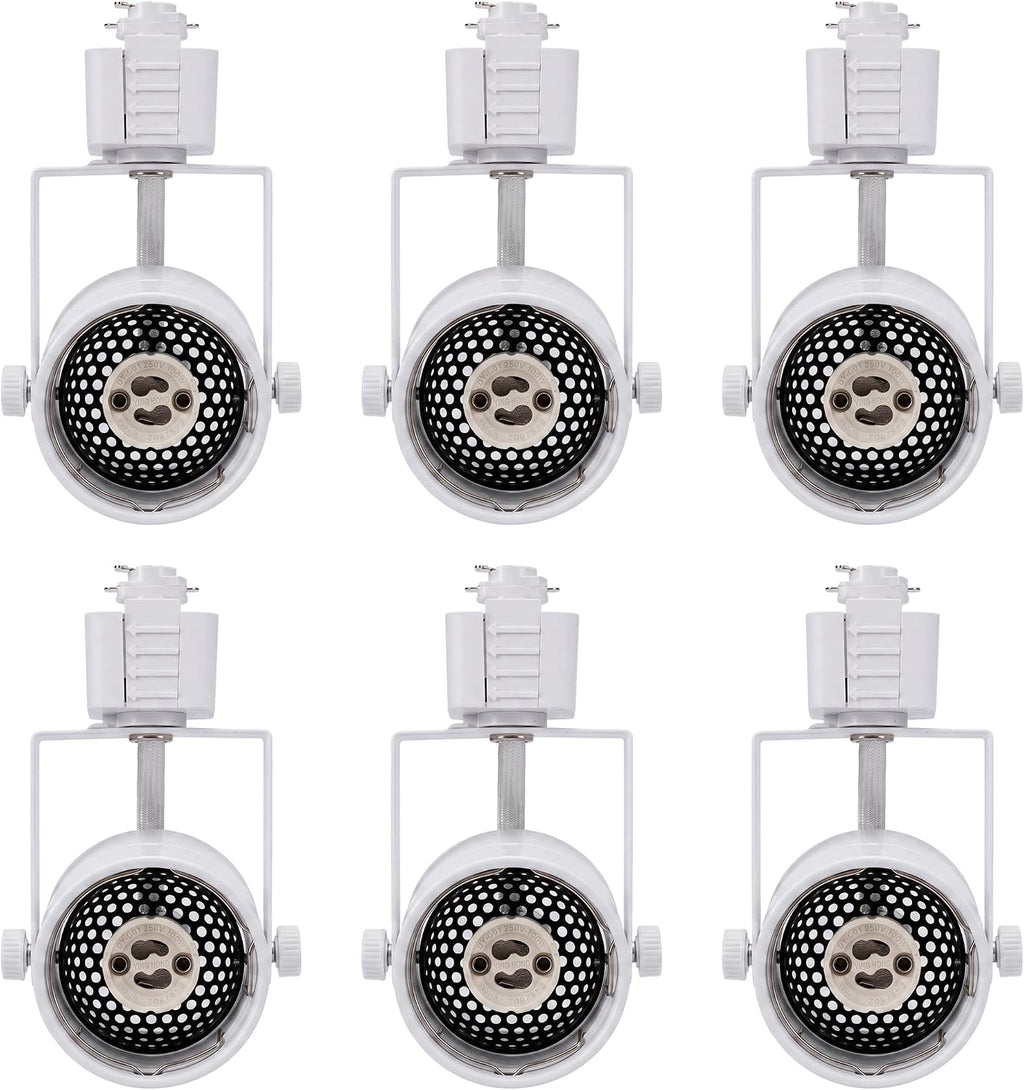[6 Pack] CLOUDY BAY H Type Track Lighting Heads to Gu10 Base Socket Light Direction Adjustable,Round,White