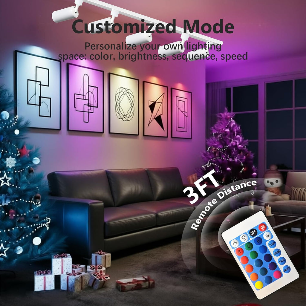 GU10 RGB Track Lighting Heads, White 2-Pack Color Changing Spotlight Bulbs, 10W Accent Ceiling Lights with IR Remote for Kitchen, Gallery, Bar and Home Ambiance (Track Not Included)