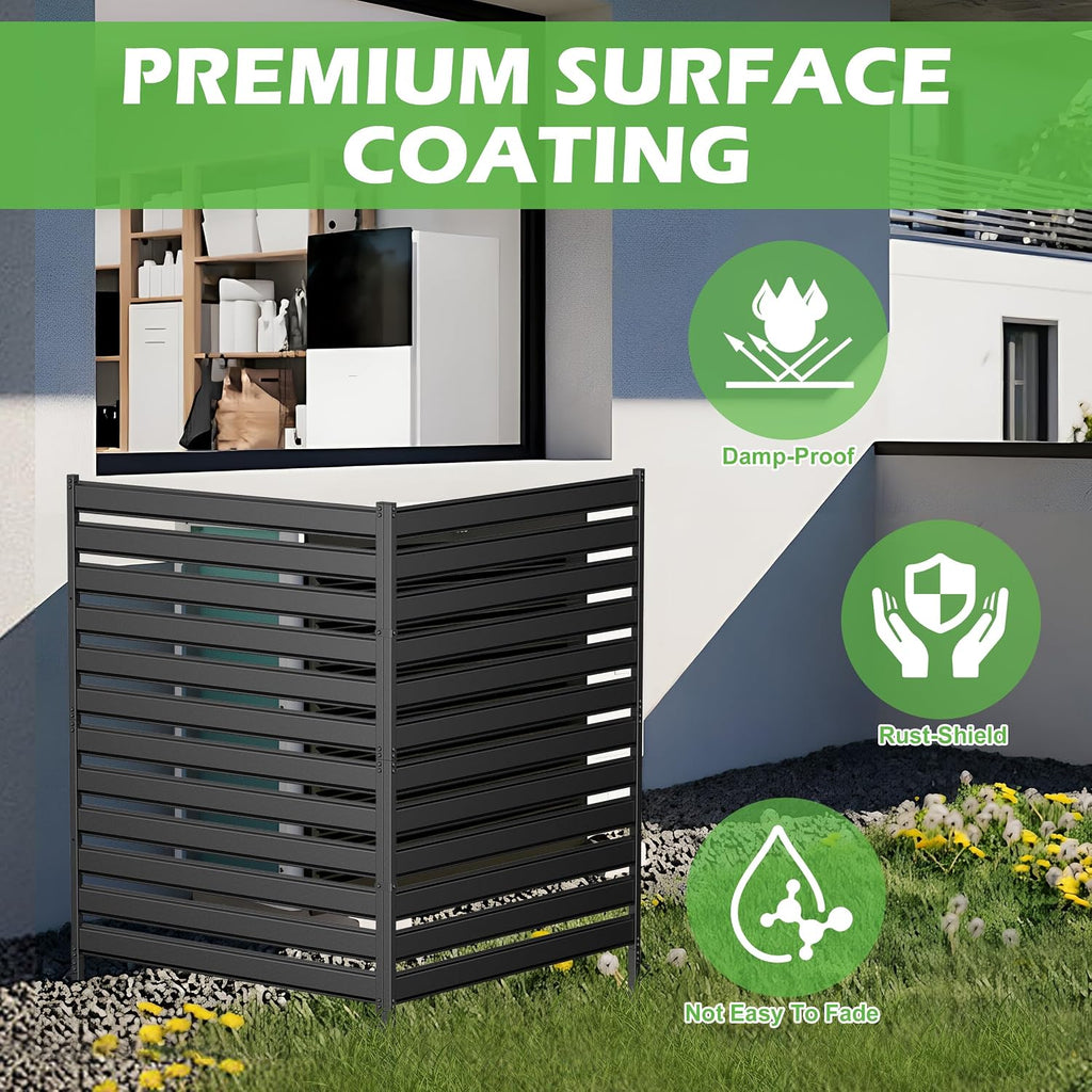 Air Conditioner Fence 3 Panels, 38" Wx42 H Metal Outdoor Privacy Screen, No Dig HVAC Fence with Louvered Panels, Privacy Fence for Trash Cans, Generator, Pool Equipment, AC Unit & Backyard