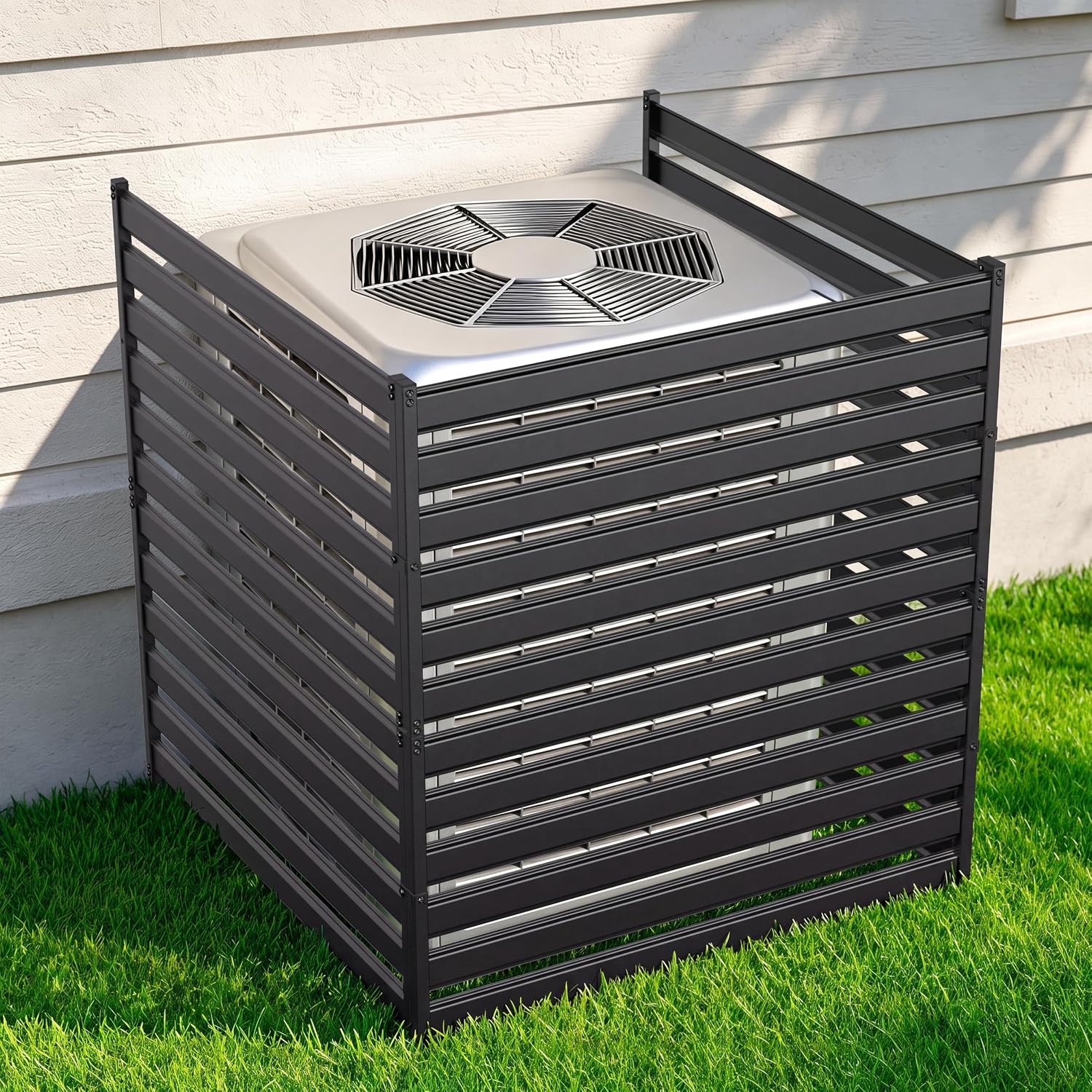 Air Conditioner Fence 3 Panels, 38" Wx42 H Metal Outdoor Privacy Screen, No Dig HVAC Fence with Louvered Panels, Privacy Fence for Trash Cans, Generator, Pool Equipment, AC Unit & Backyard
