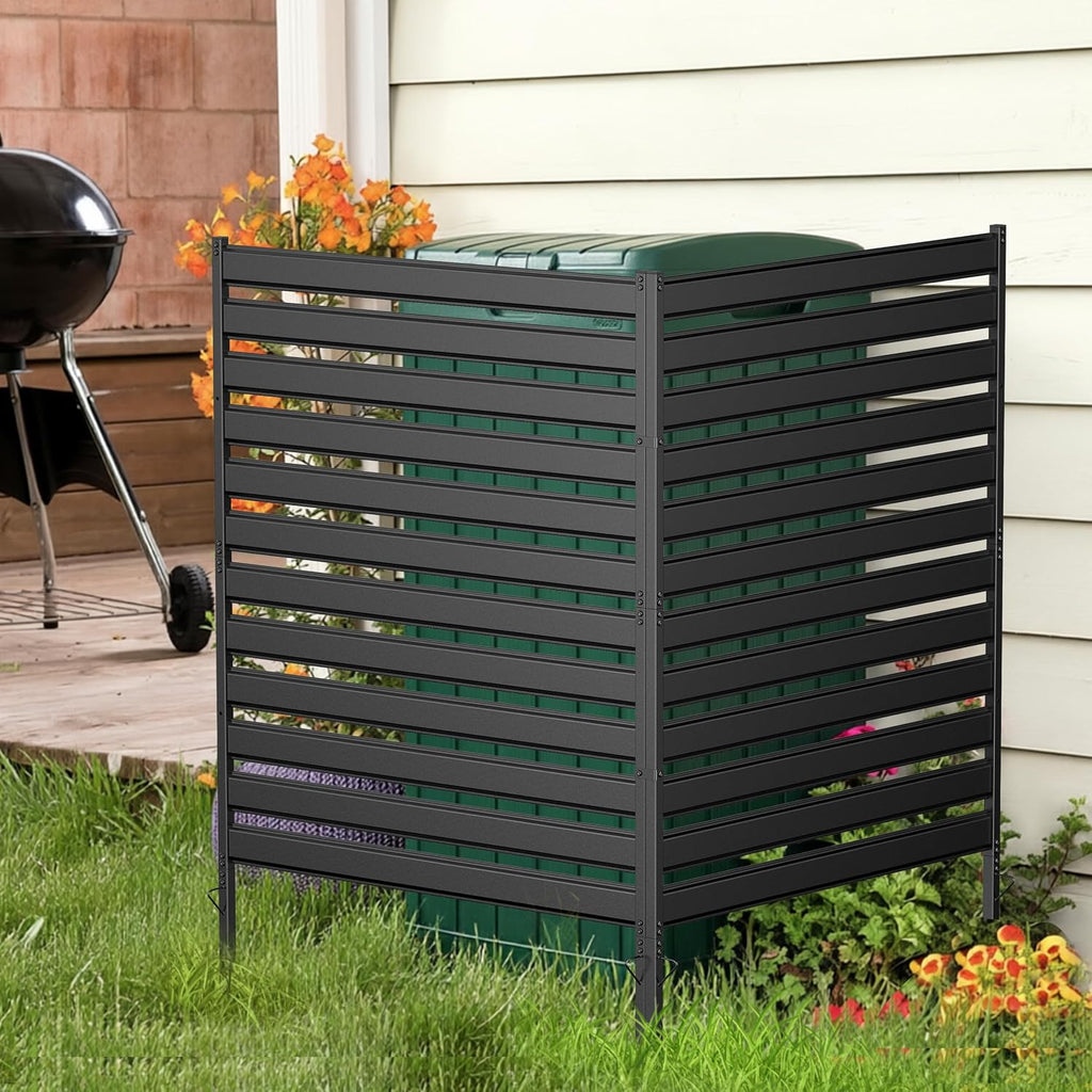 Air Conditioner Fence 3 Panels, 38" Wx42 H Metal Outdoor Privacy Screen, No Dig HVAC Fence with Louvered Panels, Privacy Fence for Trash Cans, Generator, Pool Equipment, AC Unit & Backyard