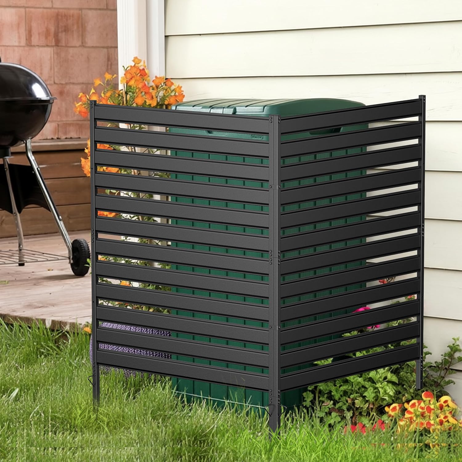 Air Conditioner Fence 3 Panels, 38" Wx42 H Metal Outdoor Privacy Screen, No Dig HVAC Fence with Louvered Panels, Privacy Fence for Trash Cans, Generator, Pool Equipment, AC Unit & Backyard