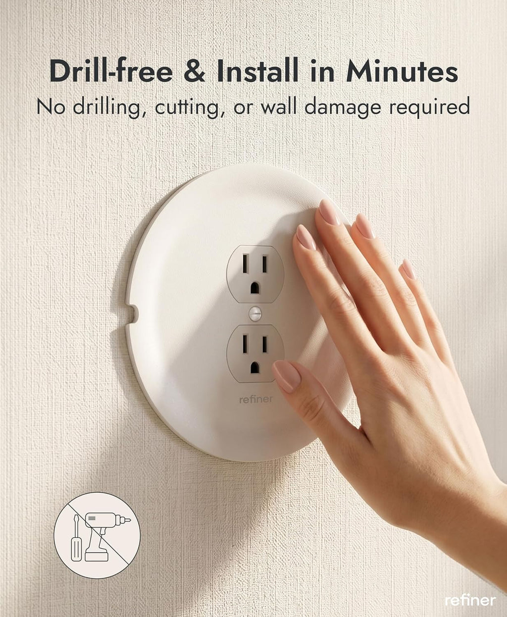 Refiner Cable Management Outlet Covers with Cord Hider Wall Plate, 2-Pack | Outlet Cover with Built-in Cable Storage Cavity | Cord Hider Conceals Messy Wires for Desk, Bedside, Kitchen Counter