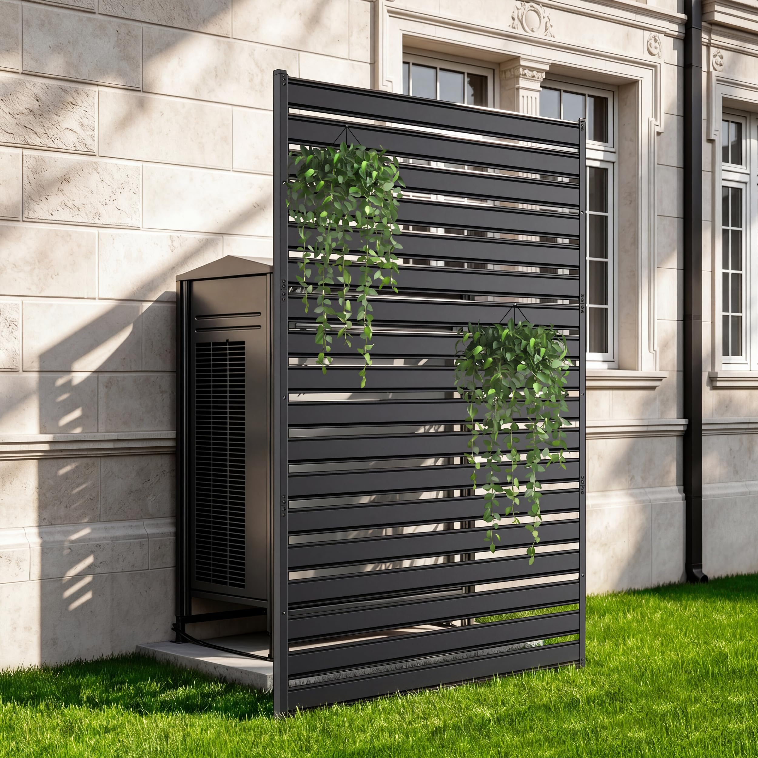 Air Conditioner Fence 3 Panels, 38" Wx42 H Metal Outdoor Privacy Screen, No Dig HVAC Fence with Louvered Panels, Privacy Fence for Trash Cans, Generator, Pool Equipment, AC Unit & Backyard