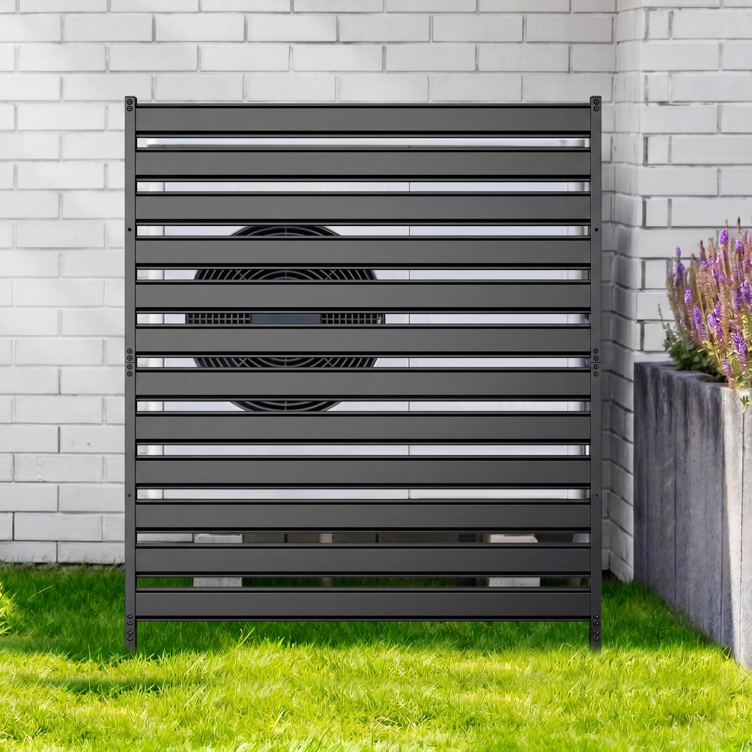 Air Conditioner Fence 3 Panels, 38" Wx42 H Metal Outdoor Privacy Screen, No Dig HVAC Fence with Louvered Panels, Privacy Fence for Trash Cans, Generator, Pool Equipment, AC Unit & Backyard