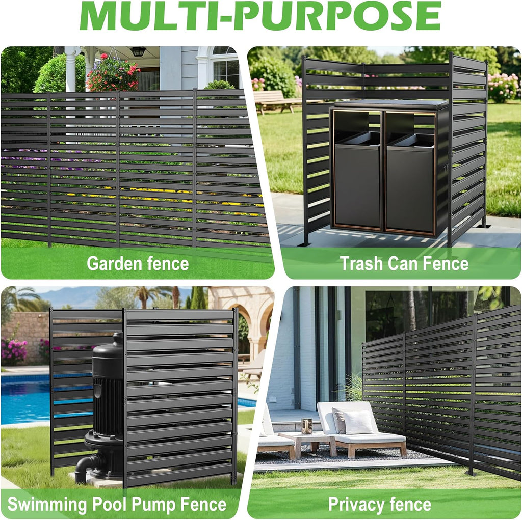 Air Conditioner Fence 3 Panels, 38" Wx42 H Metal Outdoor Privacy Screen, No Dig HVAC Fence with Louvered Panels, Privacy Fence for Trash Cans, Generator, Pool Equipment, AC Unit & Backyard