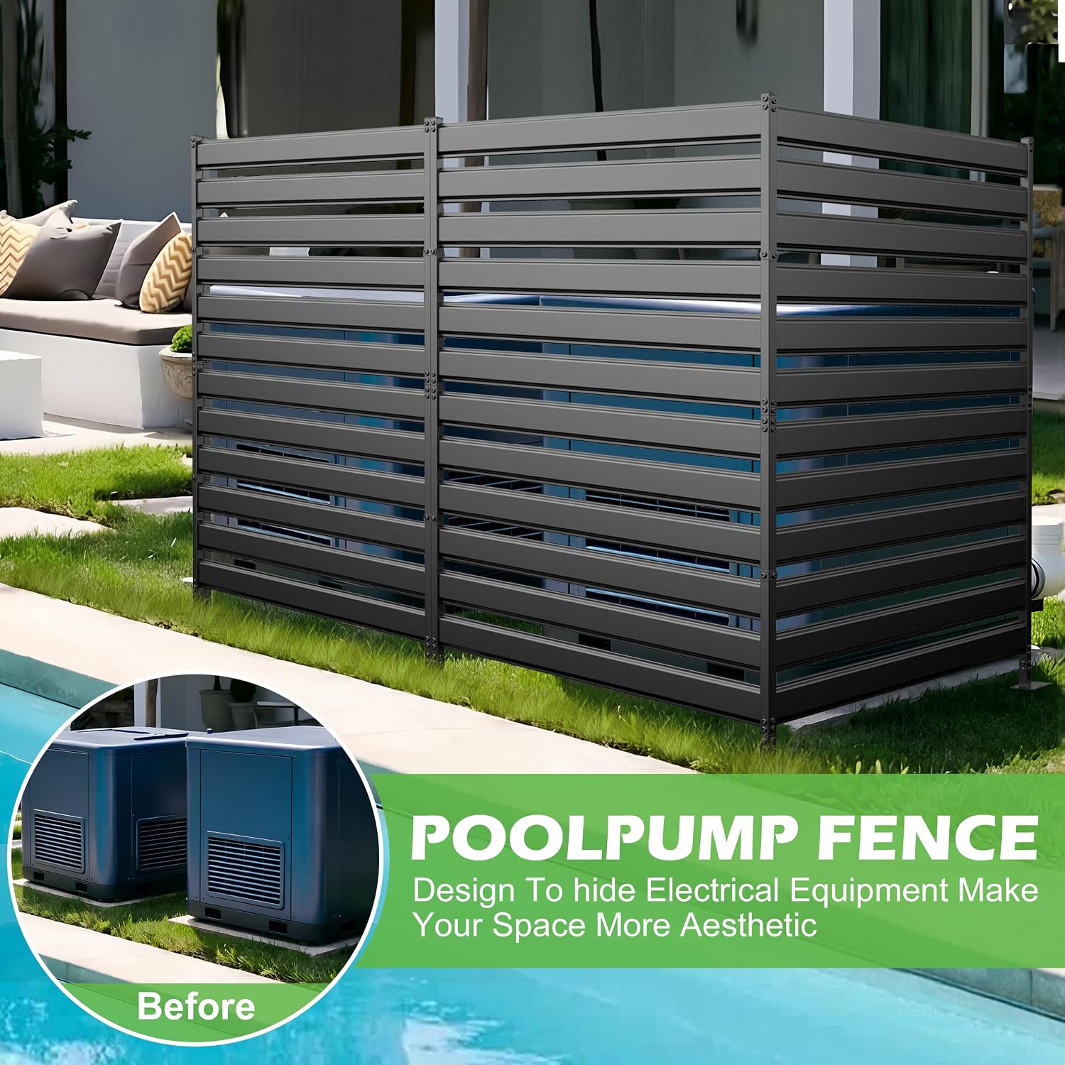 Air Conditioner Fence 3 Panels, 38" Wx42 H Metal Outdoor Privacy Screen, No Dig HVAC Fence with Louvered Panels, Privacy Fence for Trash Cans, Generator, Pool Equipment, AC Unit & Backyard