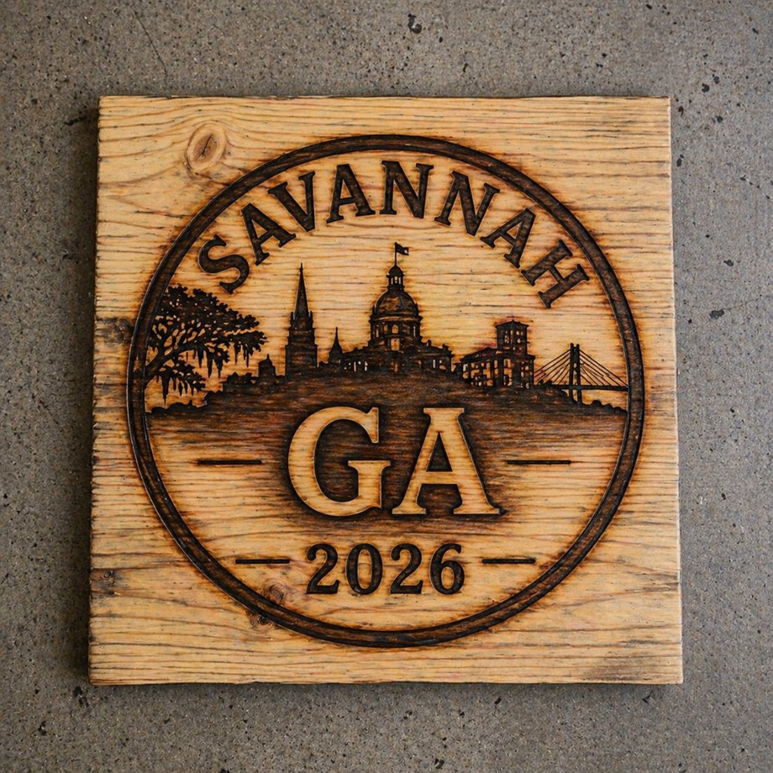 Laser-engraved Savannah GA wall art