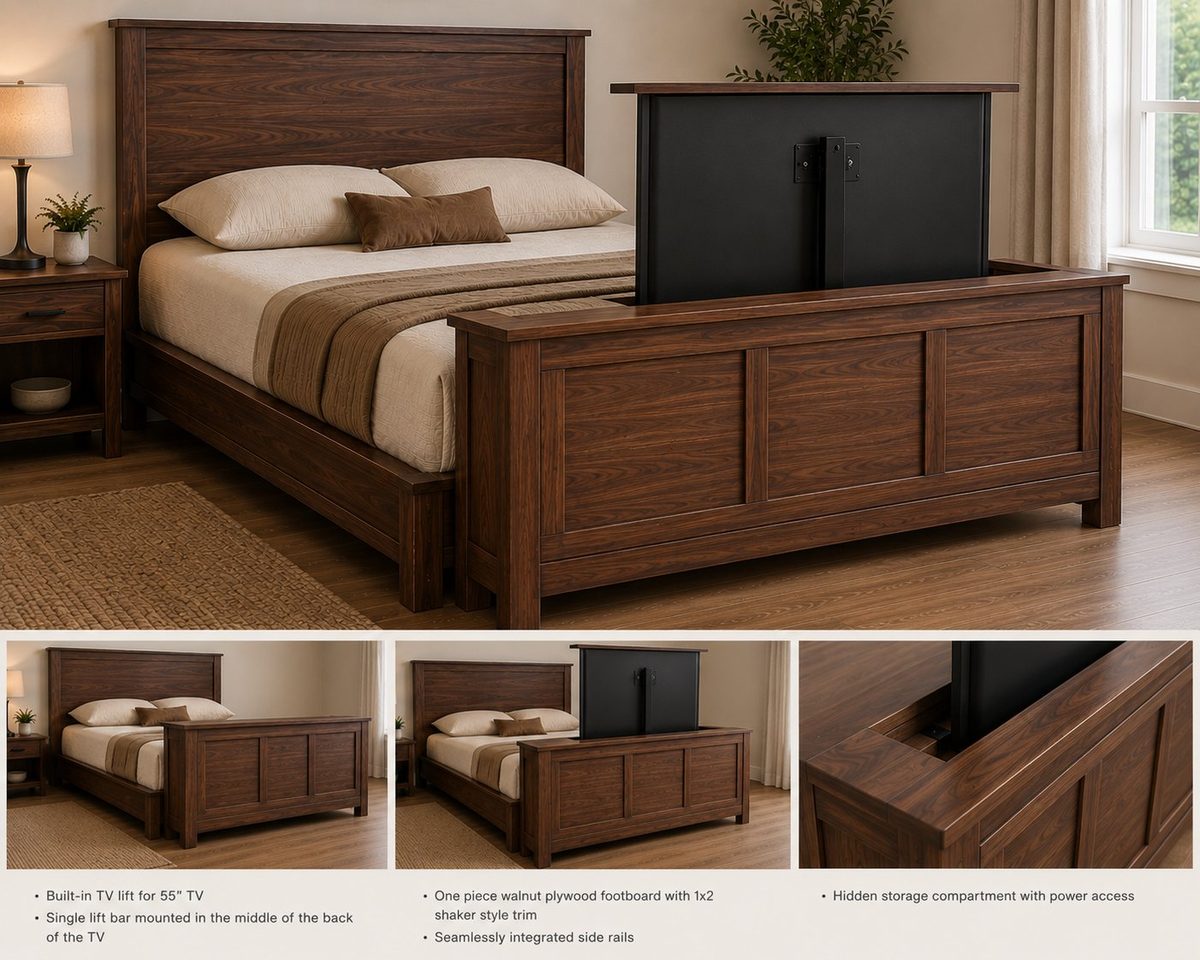 Platform bed with built-in TV lift
